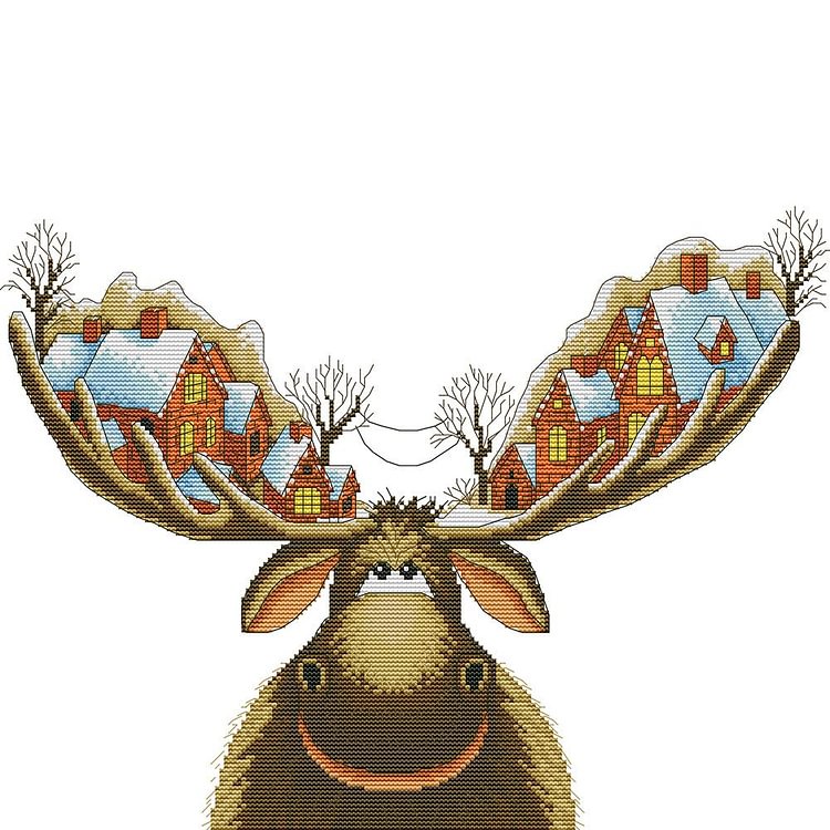 Joy Sunday - Christmas Hut - 14CT 2 Strands Threads Printed Cross Stitch Kit - 42x36cm(Canvas)