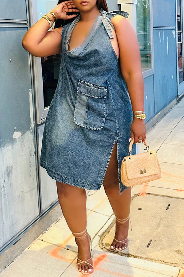 Mini Sleeveless Collar Denim Dress