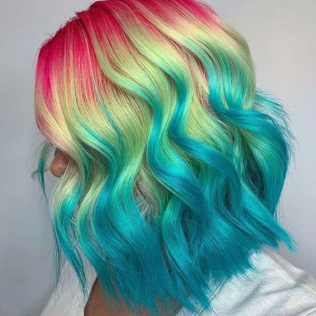 (✨NEW)Hidden rainbow green colorful colors hair wig
