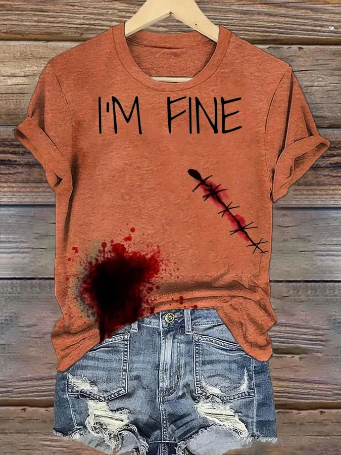 Women's Halloween I'm Fine Print Casual T-Shirt