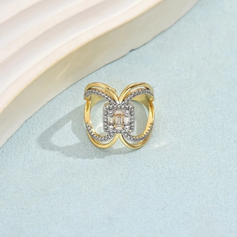 Copper 18K Gold Plated Inlay Geometric Zircon Open Rings