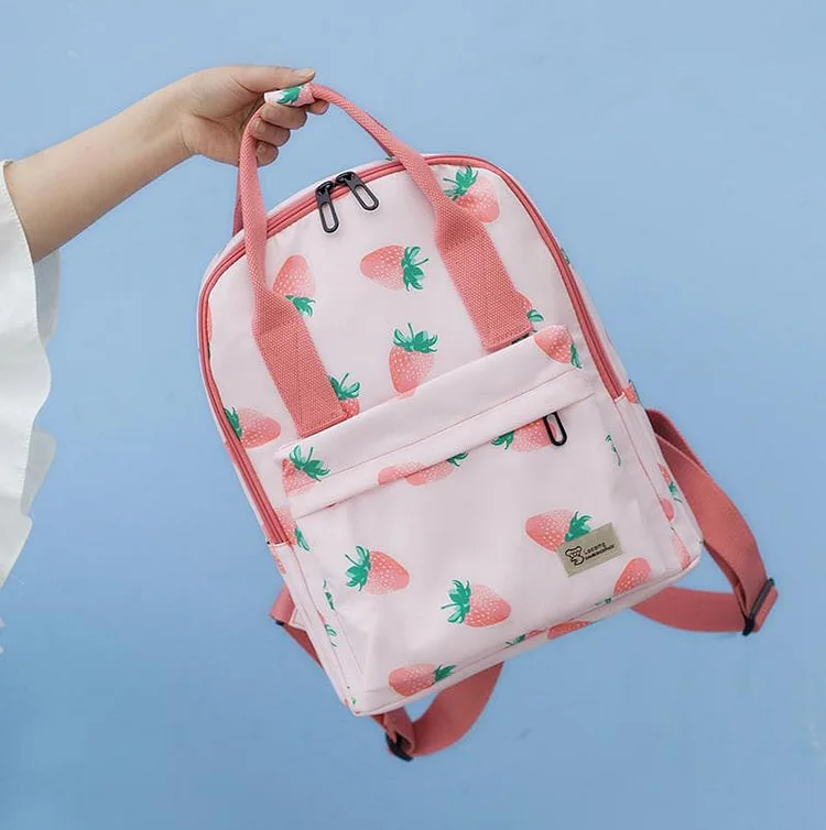 Cute Strawberry Print Waterproof Backpack SP15087