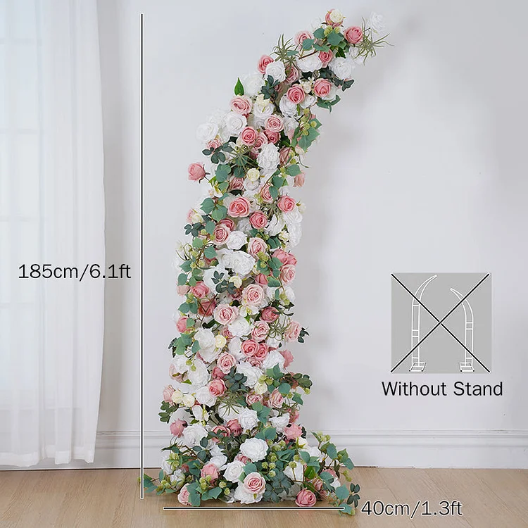 A8749 Cloth Base Baby Pink White Floral Row Decor For Wedding Horn Arch