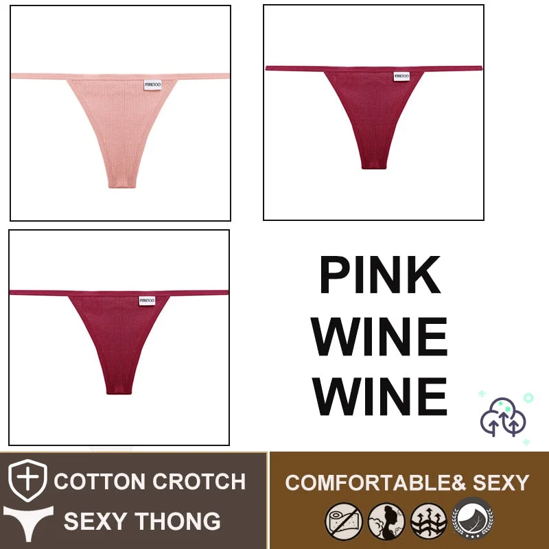 FINETOO 3PCS/Set M-XL Sexy G-string Panties Cotton Women's Underwear Girls Female Underpant Pantys Ladies Bikini Thong Lingerie