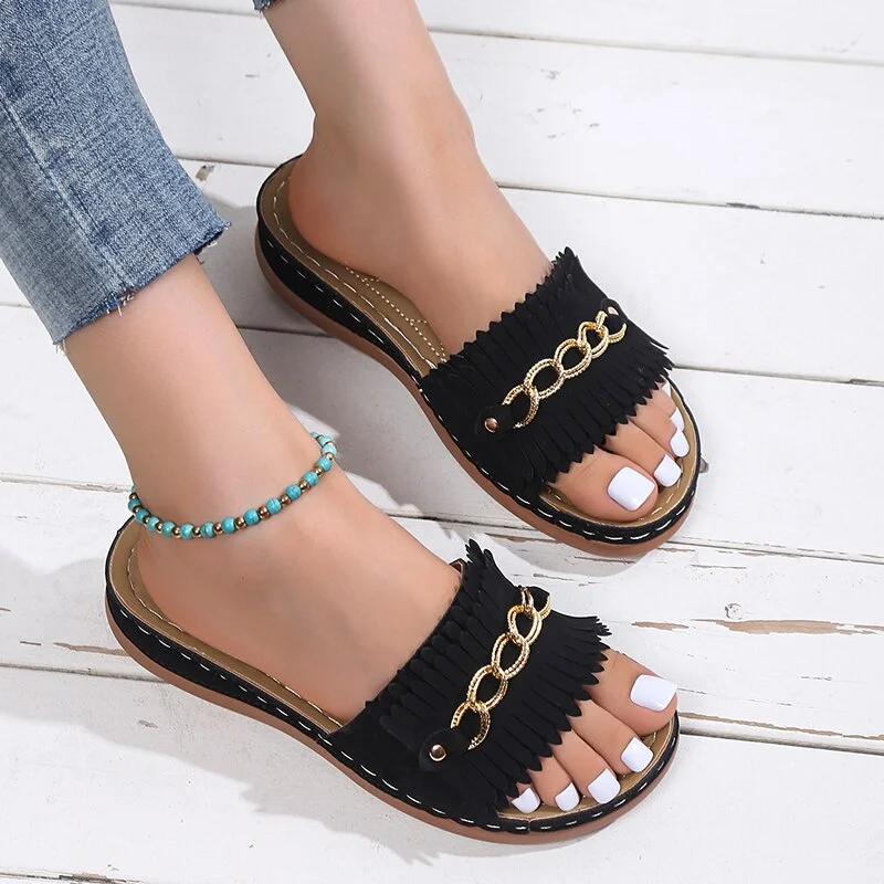 Qengg Women Wedge Sandals Premium Orthopedic Open Toe Slippers Vintage Anti-Slip Leather Casual Female Platform Retro Shoes