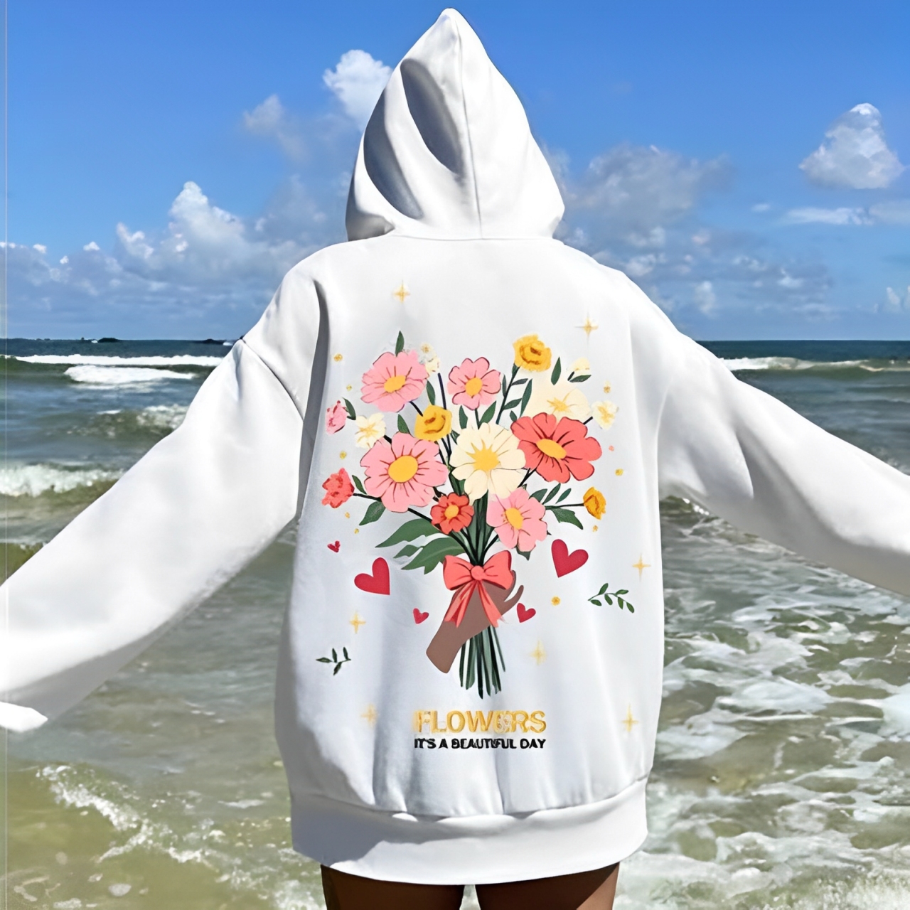 Geometric Floral Fall Sherpa Hoodie