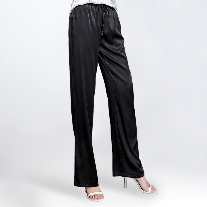 Graceful Elastic Waist With Waistband Silk Pants Side Pockets REAL SILK LIFE