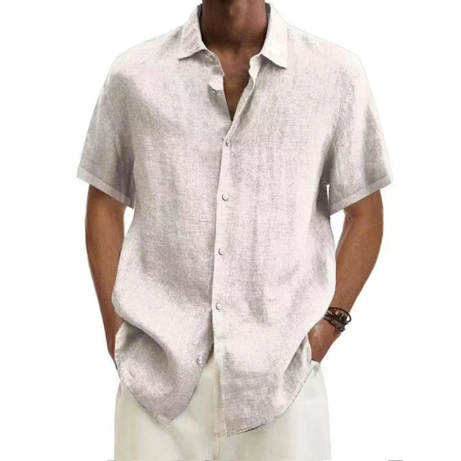 Men's Casual Short Sleeve Cotton Linen Shirt-inspireuse