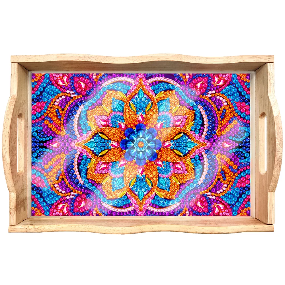 DIY Mandala Diamond Painting Decorative Trays with Handle Coffee Table Tray for Serving Food