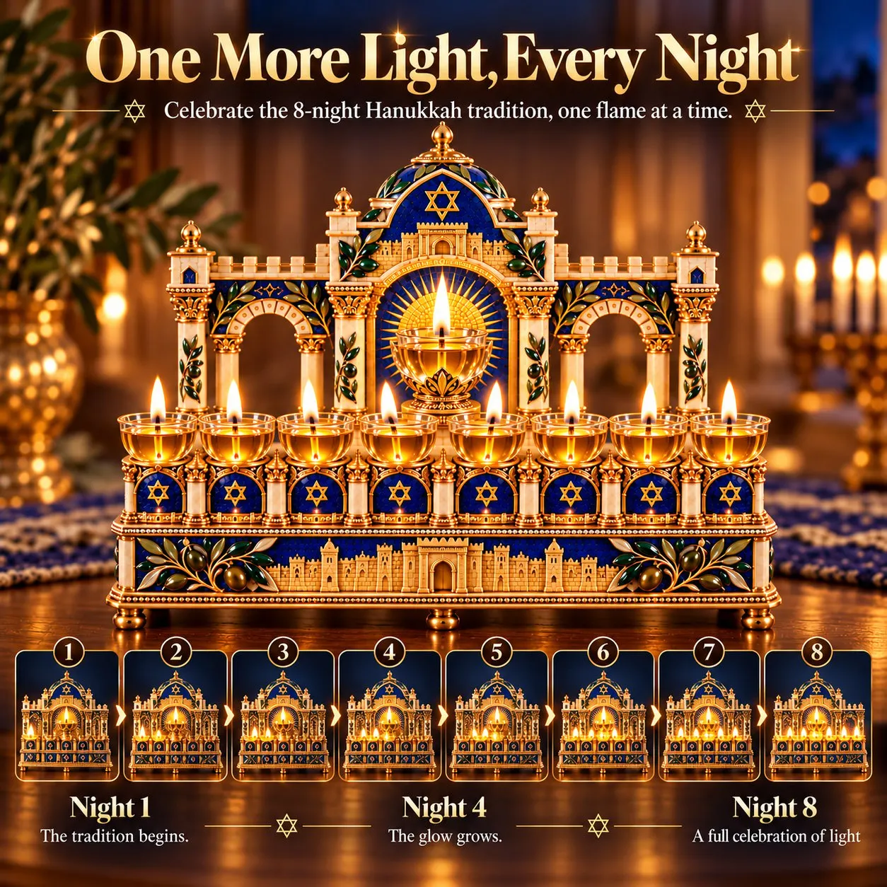 Temple inspired Hanukkah light centerpiece