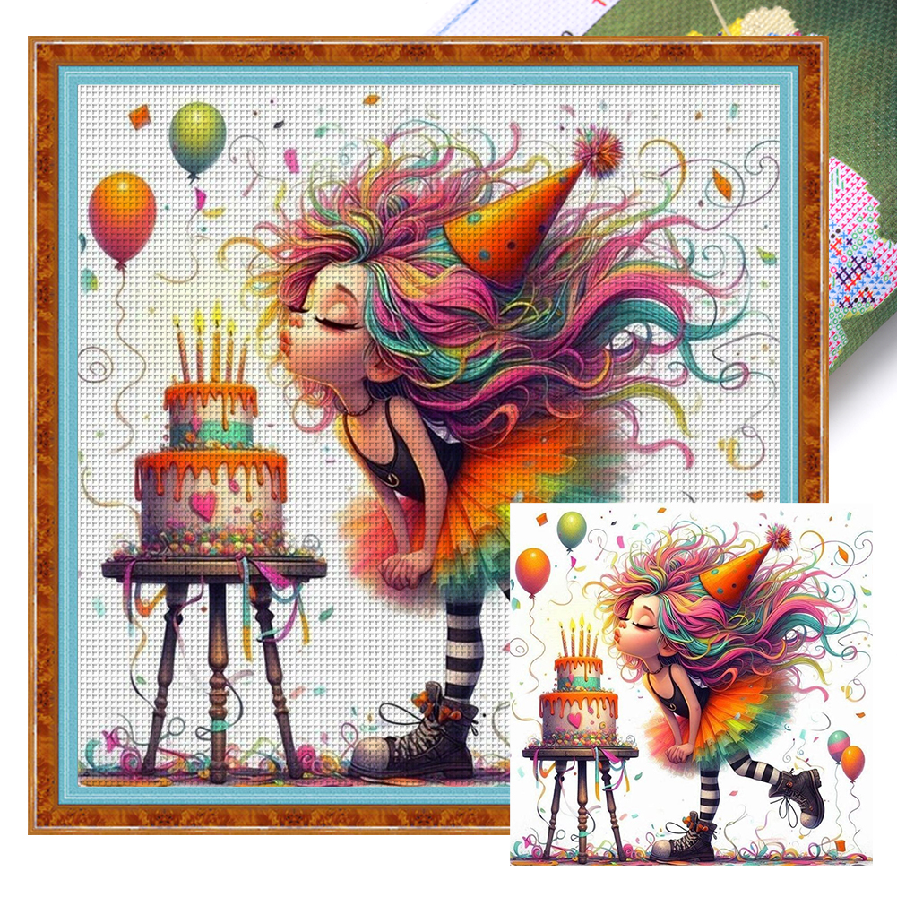 Cake Girl Full 11CT Pre-stamped Canvas(40*40cm) Cross Stitch