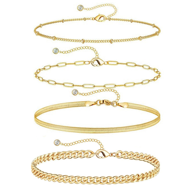 New Titanium Steel Gold Plated Bracelet Suit Fashion Simple Pclip Cuban Chain Bead Chain Jewelry