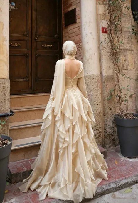 Elegant High Neck Pleated Long Sleeves Prom Dress with Ruffles | WQ0648