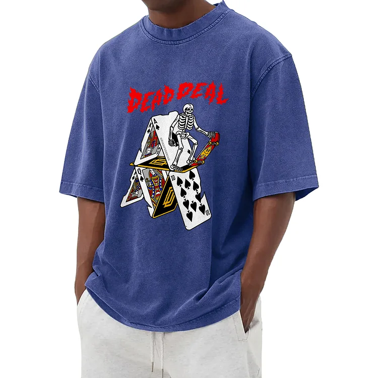 Funny Poker Graphic Washed T-Shirt 014