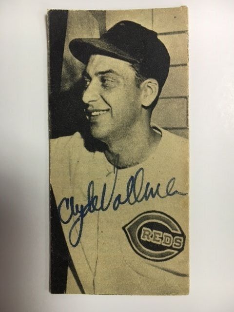 Clyde Vollmer Reds/BoSox Signed Photo Poster painting(1 1/2 x 3) 1940-50s Debut JSA Precerti