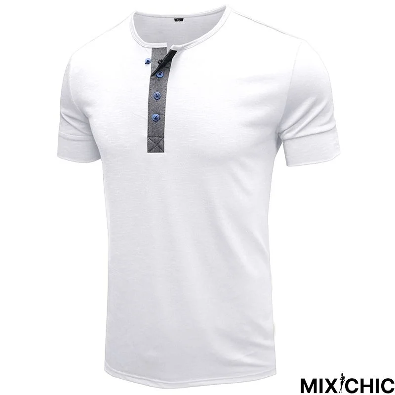 T-Shirt with Short Sleeves Henry Shirt Round Neck Cotton T-Shirt Men's Clothes