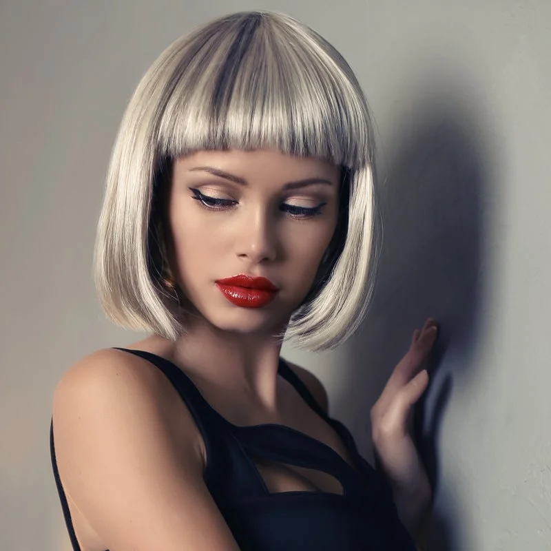 Explosions Wig Female Fashion Qi Liu Hai Short Straight Hair Foreign Trade Chemical Fiber Hair Headgear