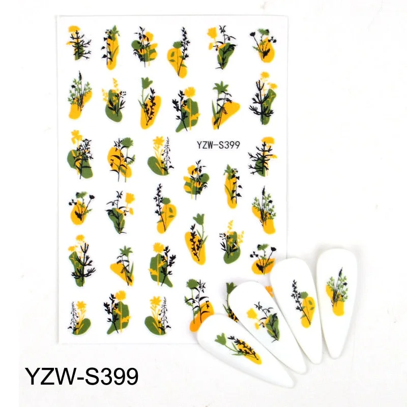 Purple Red Pink Rose Flower 3D Nail Sticker Leaves Love Heart Self-Adhesive Slider Art Decorations Decals Manicure Accessories-Nail Inspo