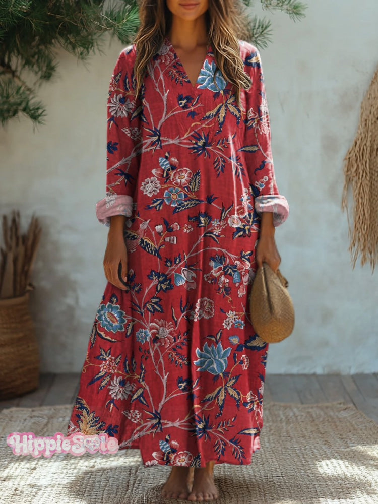 Vintage Summer Floral Pattern Printed Women’s Dress Multicolor / S