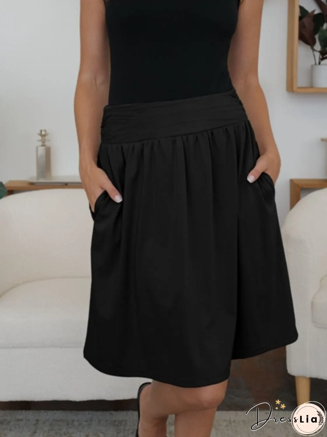 Elastic Waist Skirt with Pockets