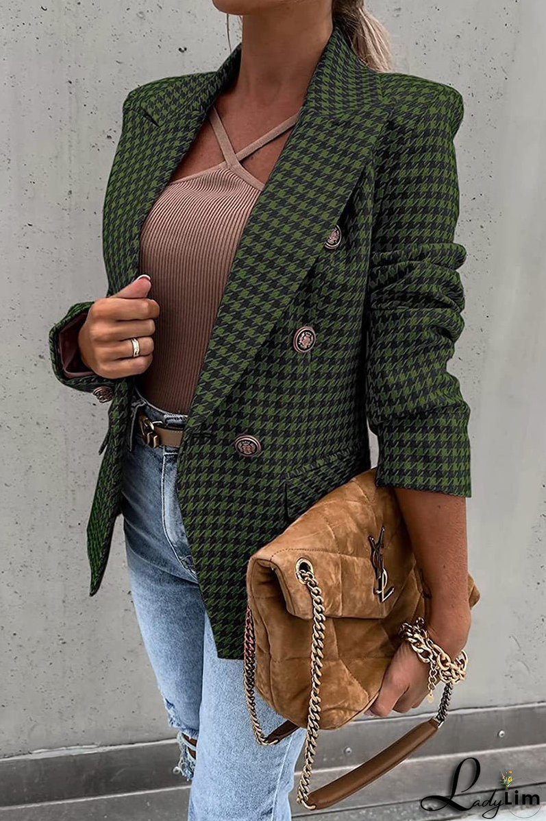 Casual British Style Print Pocket Buttons Turn-back Collar Outerwear