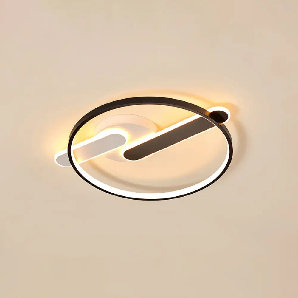 Modern Circle Led Flush Light In Black And White For Corridors - Sleek Minimalist Design / 16.5&rsquo;
