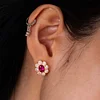 14K Yellow Gold Oval Pink Sapphire & Round Lab Diamond Flower Millegrain Bezel Stud Earrings