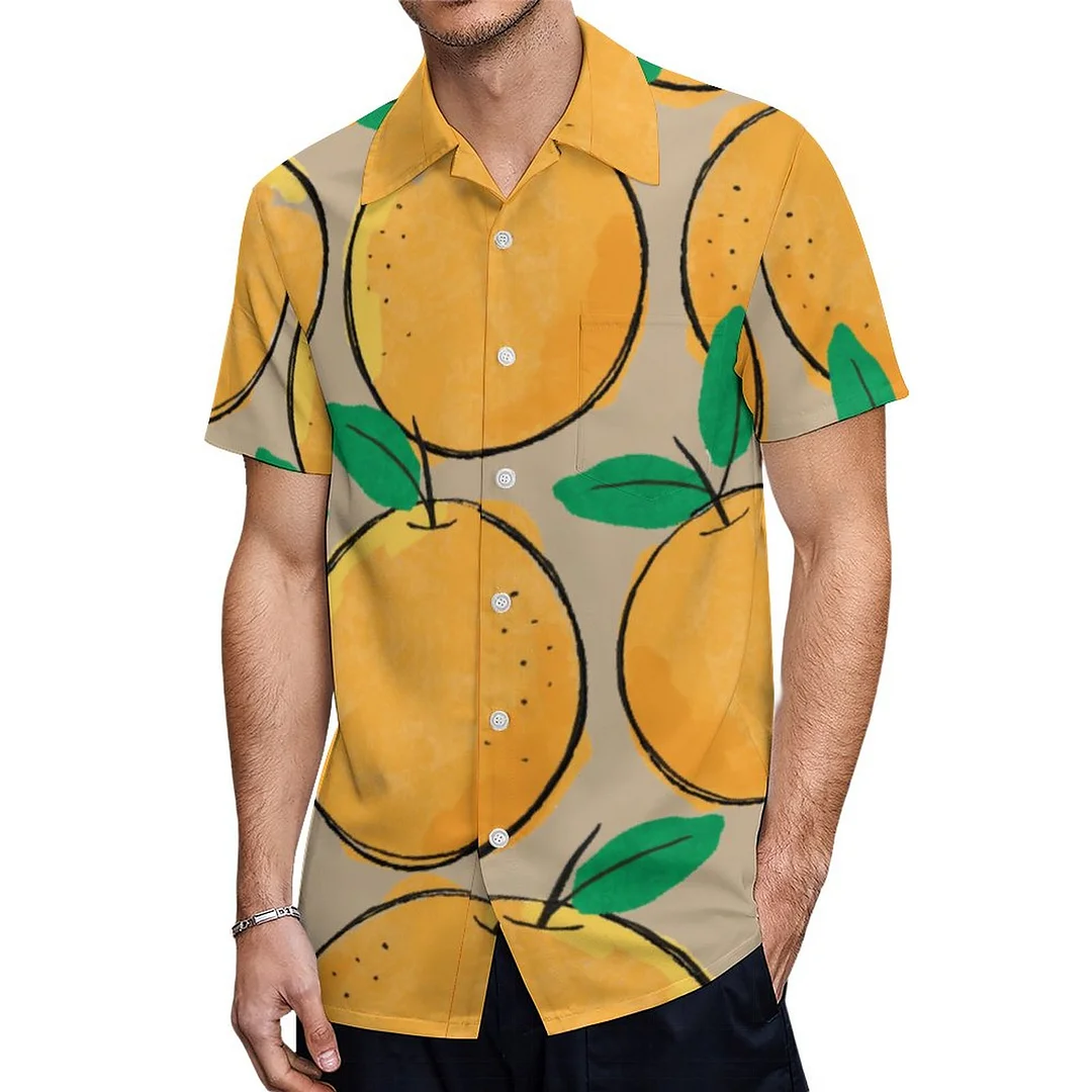 Short Sleeve Cute Orange Fruits Hawaiian Shirt Mens Button Down Plus Size Tropical Hawaii Beach Shirts