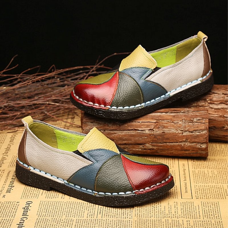 Women's Genuine Leather Loafers Mixed Colorful Clarks Shoes - vzzhome