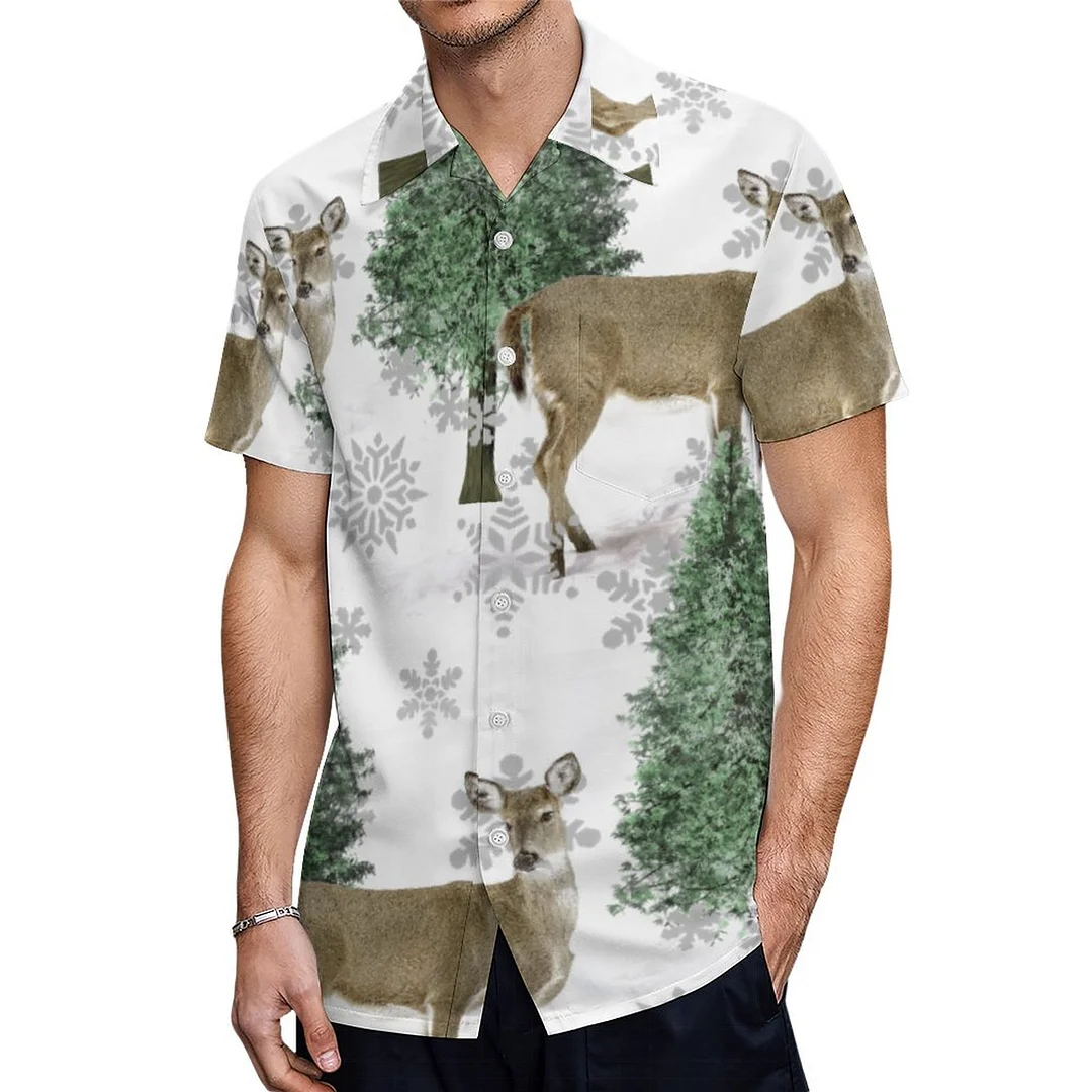 Short Sleeve Deer Hunter Whitetail Deer Hawaiian Shirt Mens Button Down Plus Size Tropical Hawaii Beach Shirts