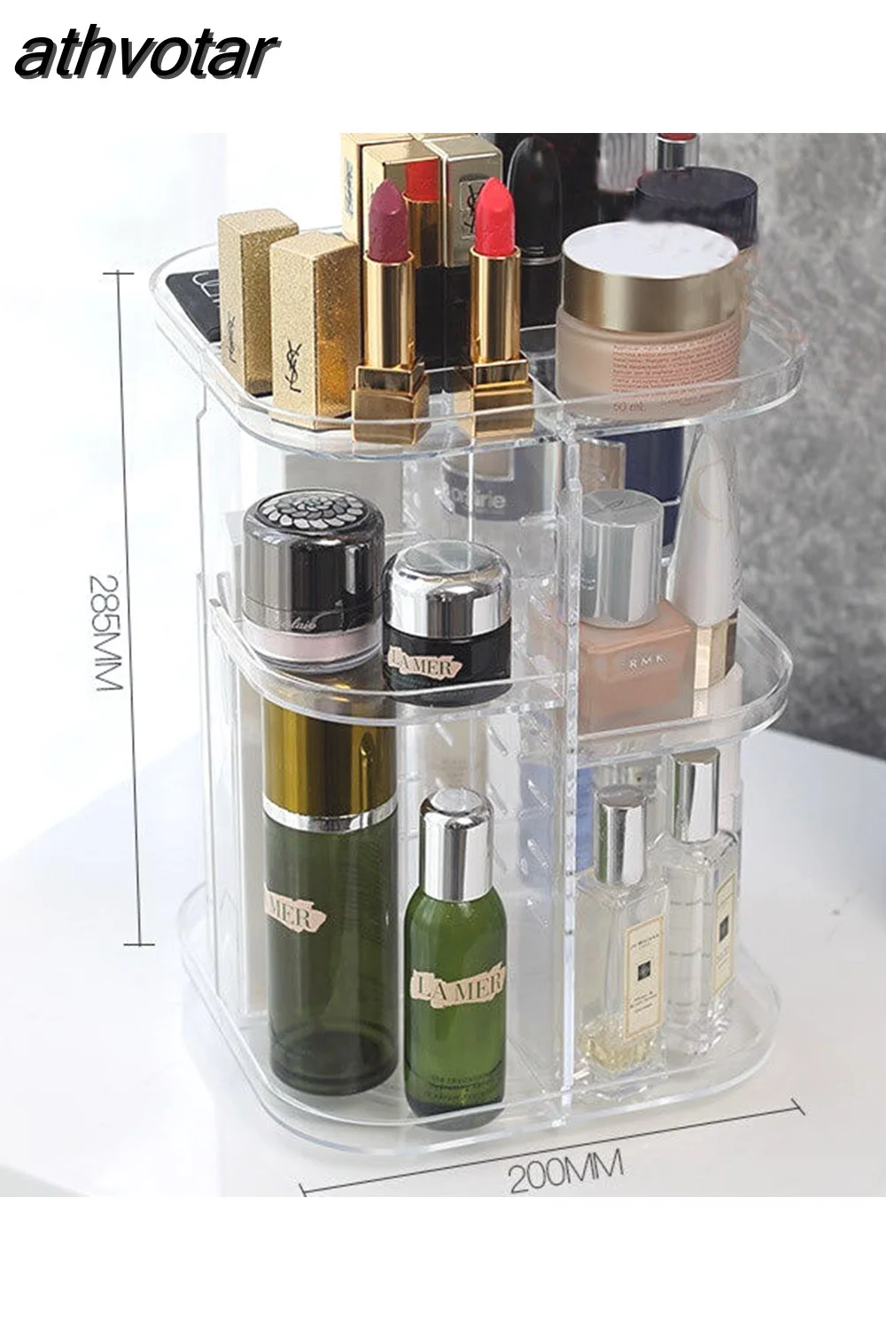 athvotar Degree Rotating Cosmetic Storage Box Make-up Organizer Lipstick Holder Transparent Crystal Display Stand Large Capacity