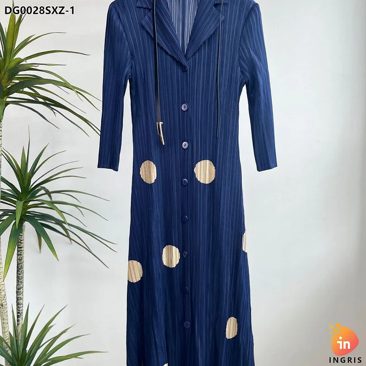 Large size women's 2024 spring new women's clothing set  pleated polka dots casual elegant temperament long top wide legs-DG0028SXZ