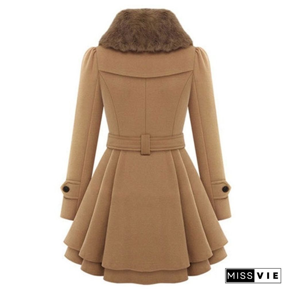 Winter Coat Womens Wool Blend Jacket Warm Lady Fur Collar Peacoat Woolen Jackets Plus Size