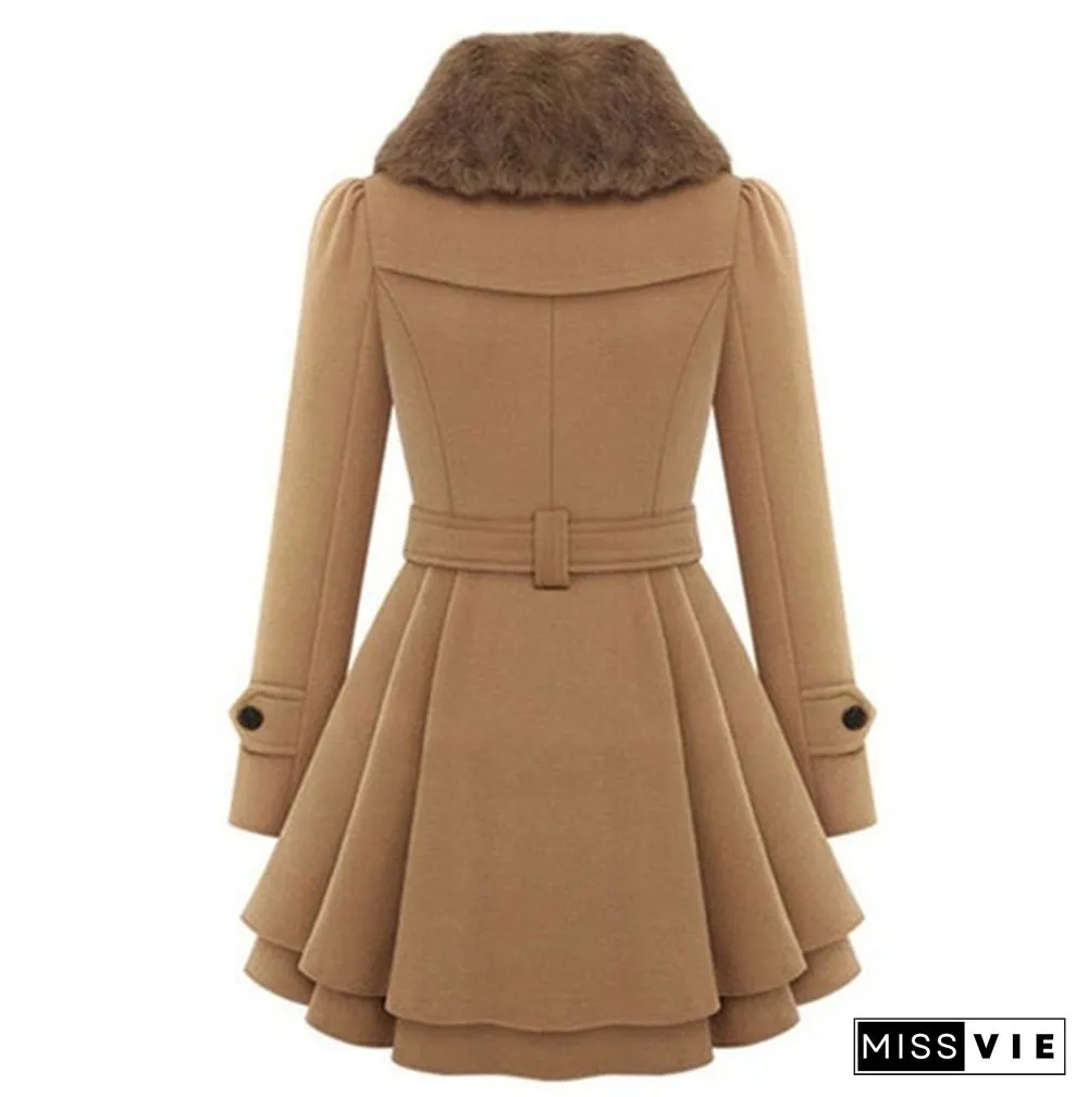 Winter Coat Womens Wool Blend Jacket Warm Lady Fur Collar Peacoat Woolen Jackets Plus Size