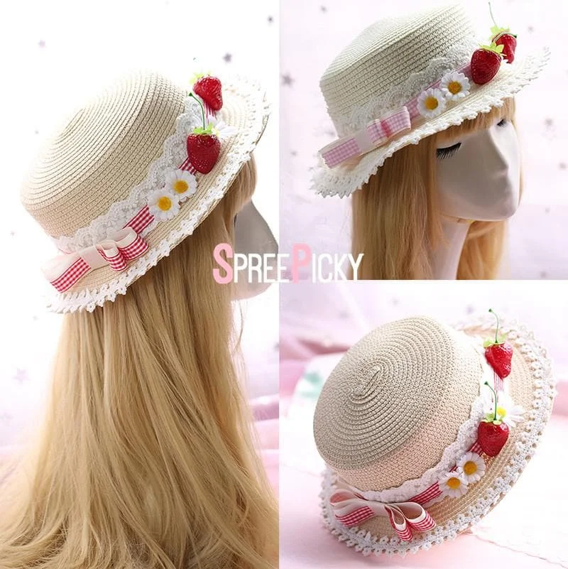 Pink/Red Kawaii Strawberry Bow Hat SP1812611