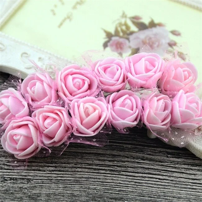 144PCS 2CM Mini Artificial Flower Bubble Rose Bouquet Wedding Home Party Decoration Craft Garland Accessories Fake Flower