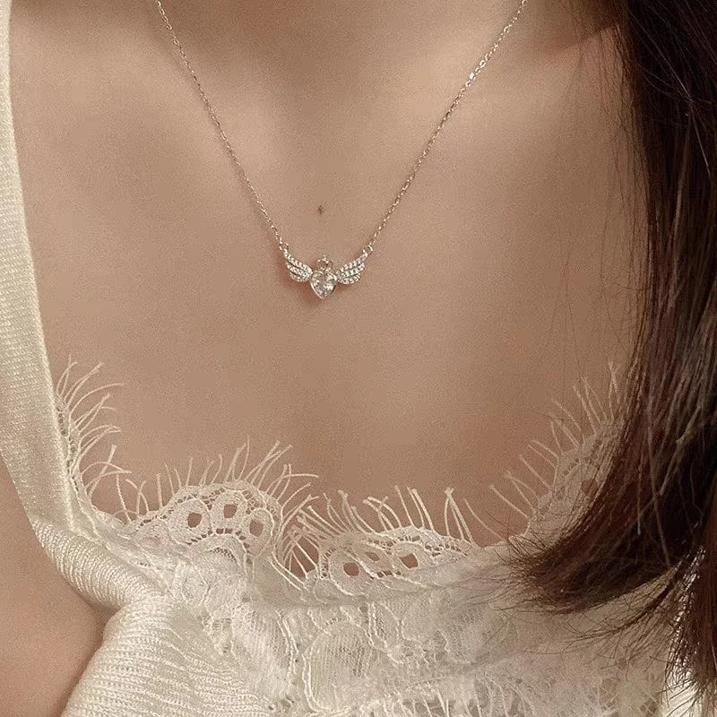 Crown Heart Angel Wings Necklace