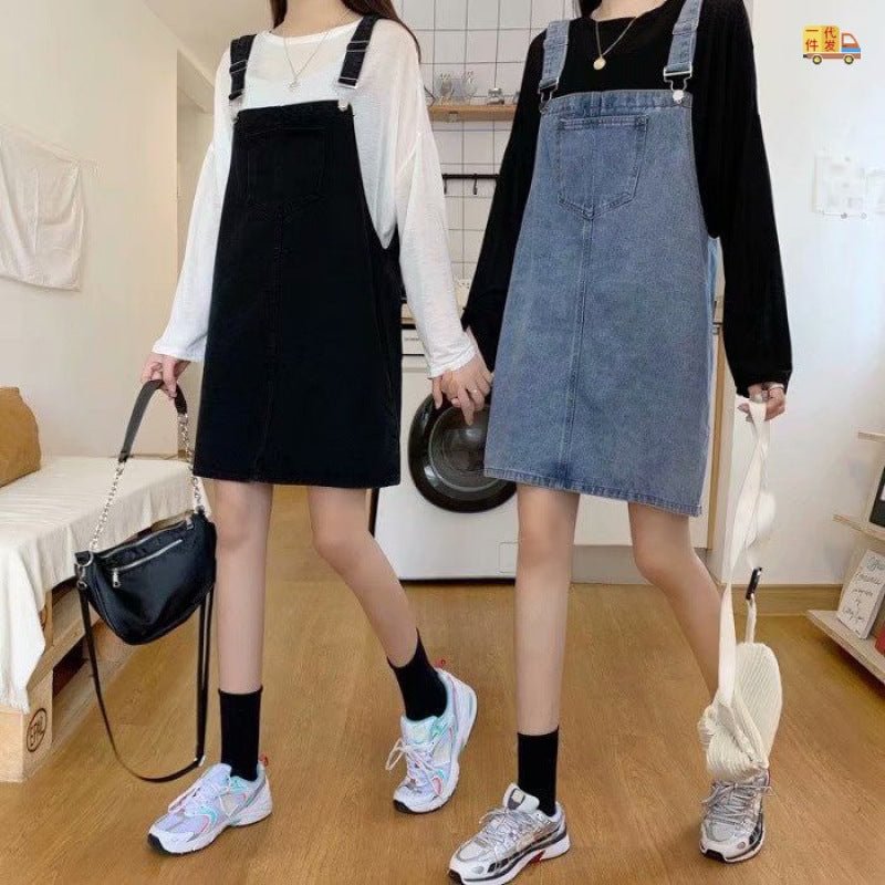 Suspender Skirt Plus-sized Large Size Fat Style Small Women's Younger Denim Loose Slip Dresses