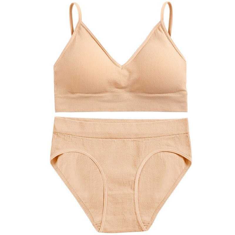 Seamless Bra Set Women Underwear Sexy Panties + Bralette Fitness Tank Tops Backless Intimate Lingerie Female Padded Brassiere