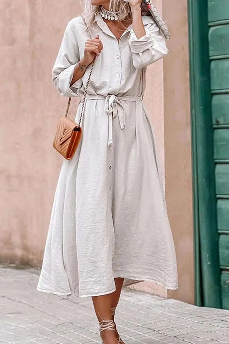 Elegant College Frenulum Buckle POLO Collar A Line Dresses