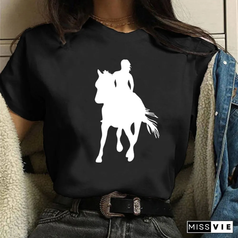 Womens Horse Print Knight Shirts Womens Tops Casual Tees Women Blouse Graphic T-Shirt