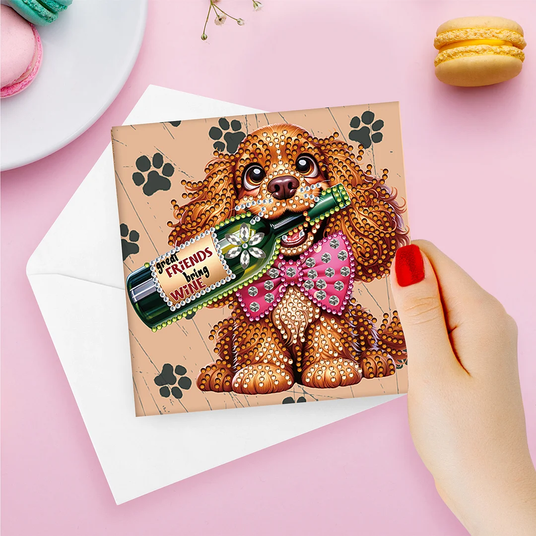 6Pcs Wine Dog DIY Diamond Painting Card for Friends Family Gift