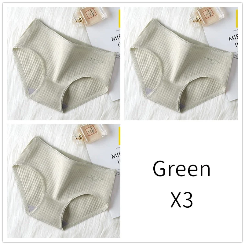 3Pcs Women Panties Lace Cotton Underwear Girls Mid Waist Briefs Lady Cute Sexy Lingerie Intimates Breathable Underpants Female