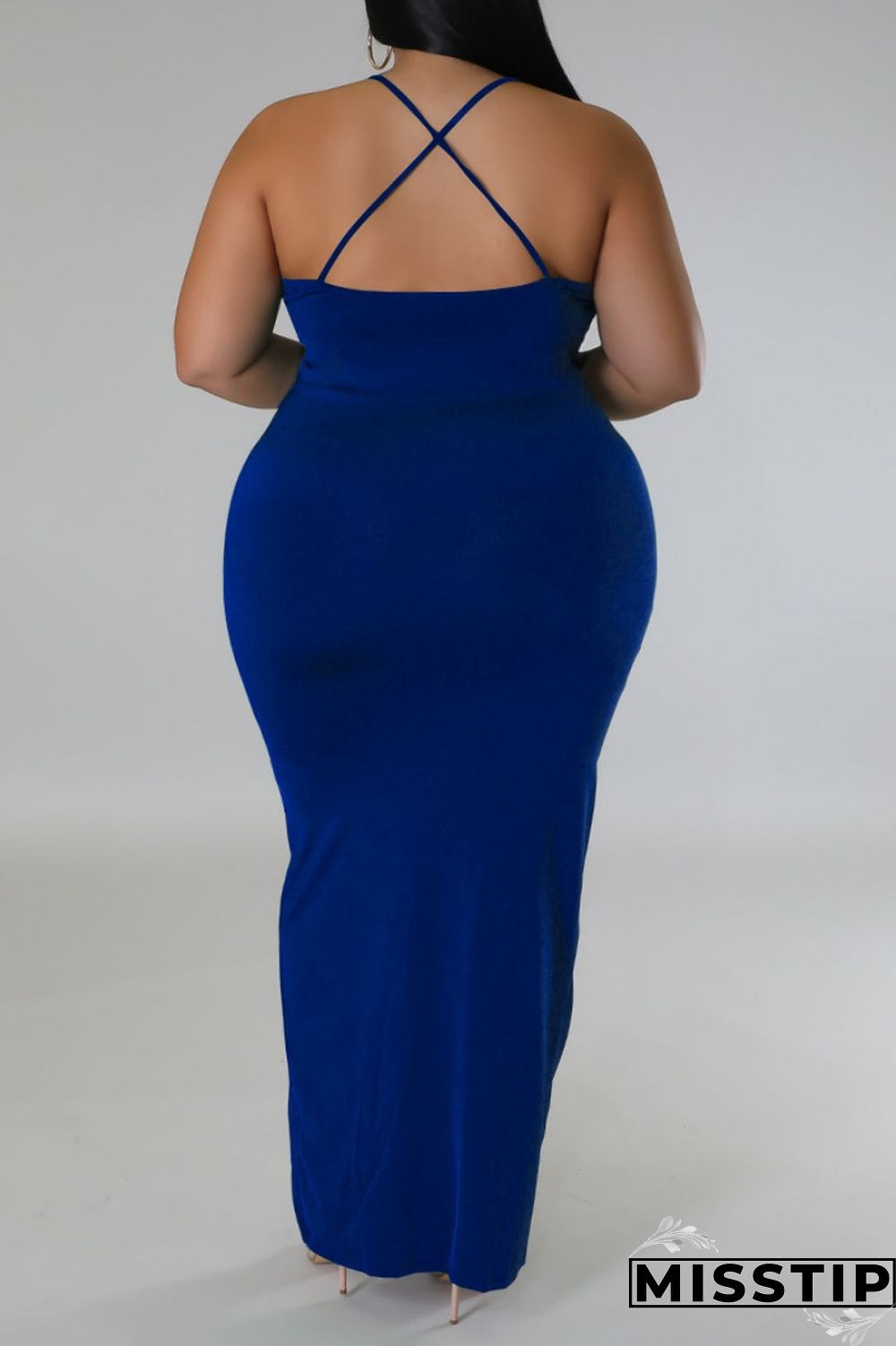 Purple Sexy Solid Patchwork Backless V Neck Sling Dress Plus Size Dresses