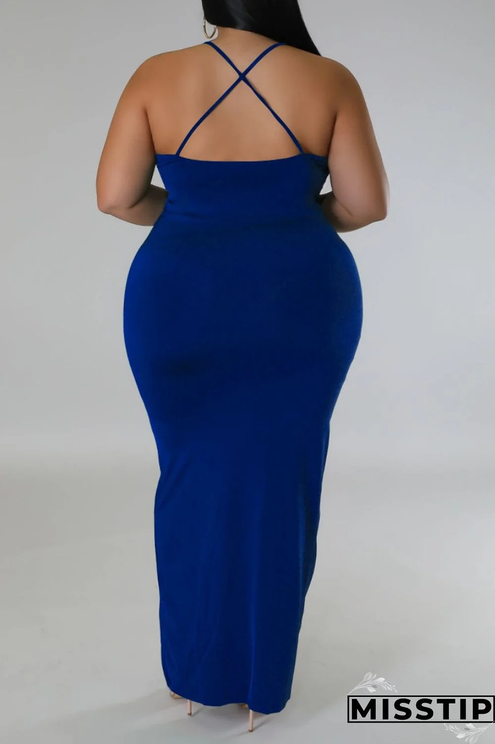 Purple Sexy Solid Patchwork Backless V Neck Sling Dress Plus Size Dresses