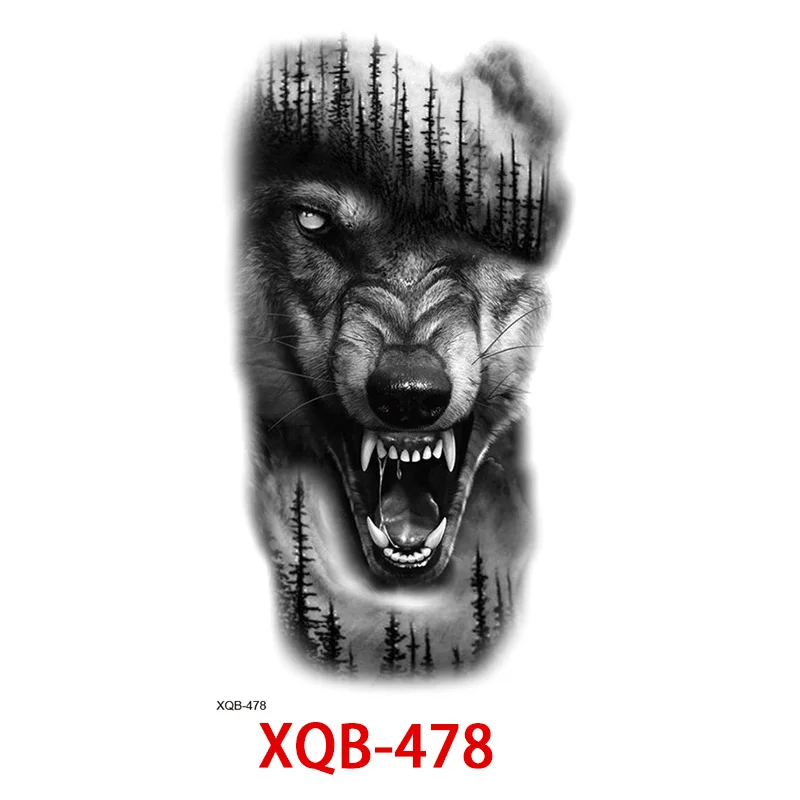 Sdrawing Forest Tattoo Sticker for Men Women Tiger Wolf Death Skull Temporary Tattoo Fake Henna Skeleton King Animal Tatoo Pattern