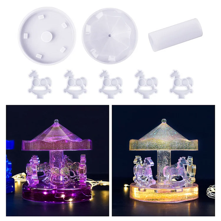 DIY Crystal Epoxy Resin Mold Carousel Swing Table Ornament Jewelry Pendant Mould