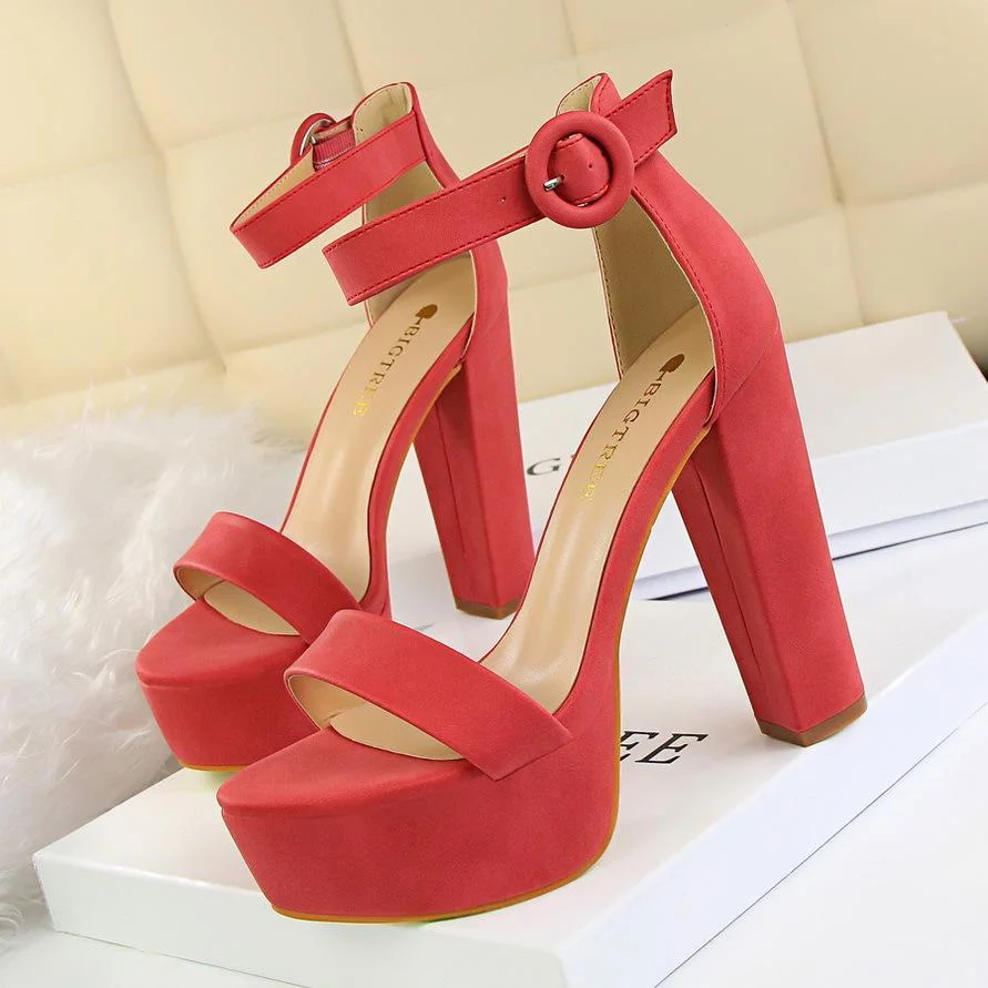 Sexy block heel super high heel open toe belt buckle sandals