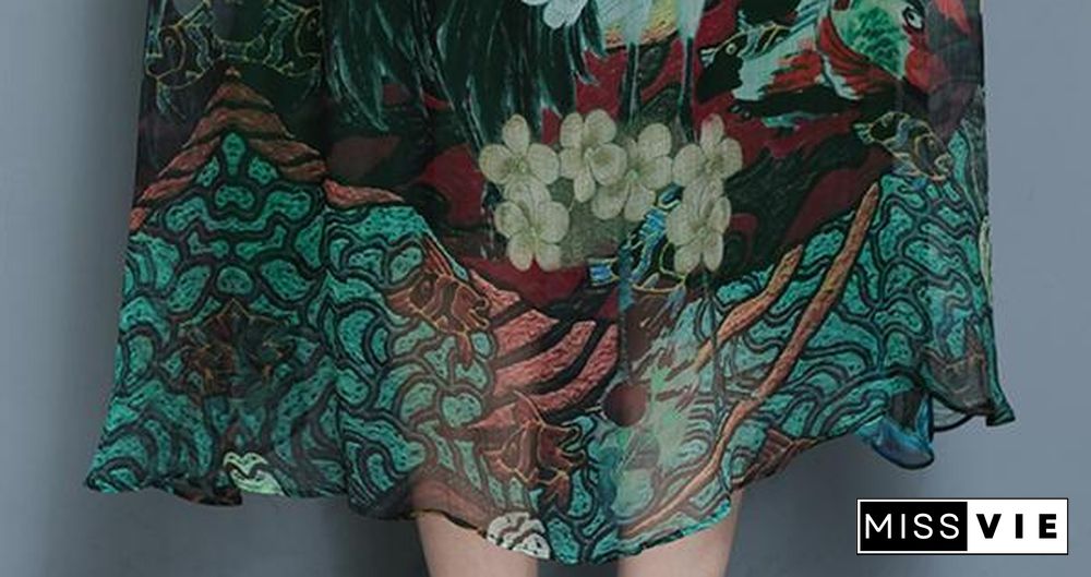 Women Vintage Printed Short Sleeve Mid-Long Dresses