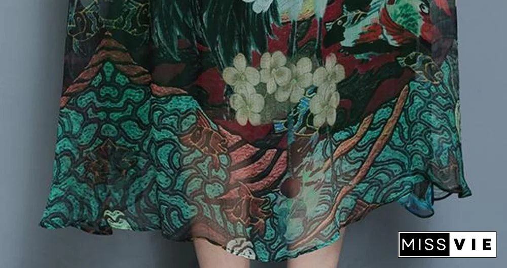 Women Vintage Printed Short Sleeve Mid-Long Dresses